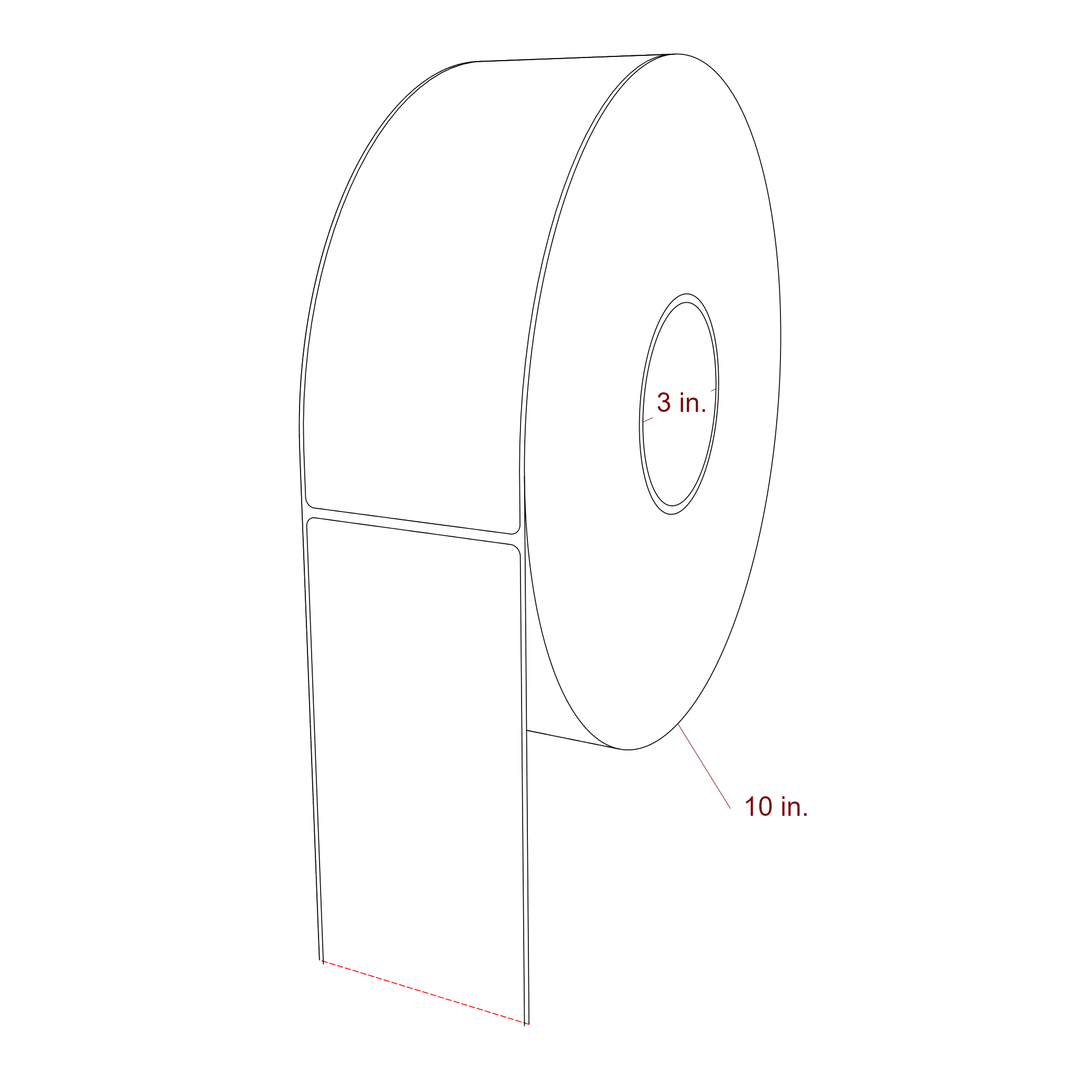 3 Inch x 8 Inch Rectangle Inkjet Label Roll - 3 Inch Core - 10 Inch Roll OD - 3D Perspective