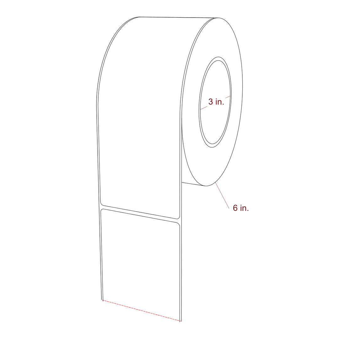 3 Inch x 8 Inch Rectangle Inkjet Label Roll - 3 Inch Core - 6 Inch Roll OD - 3D Perspective