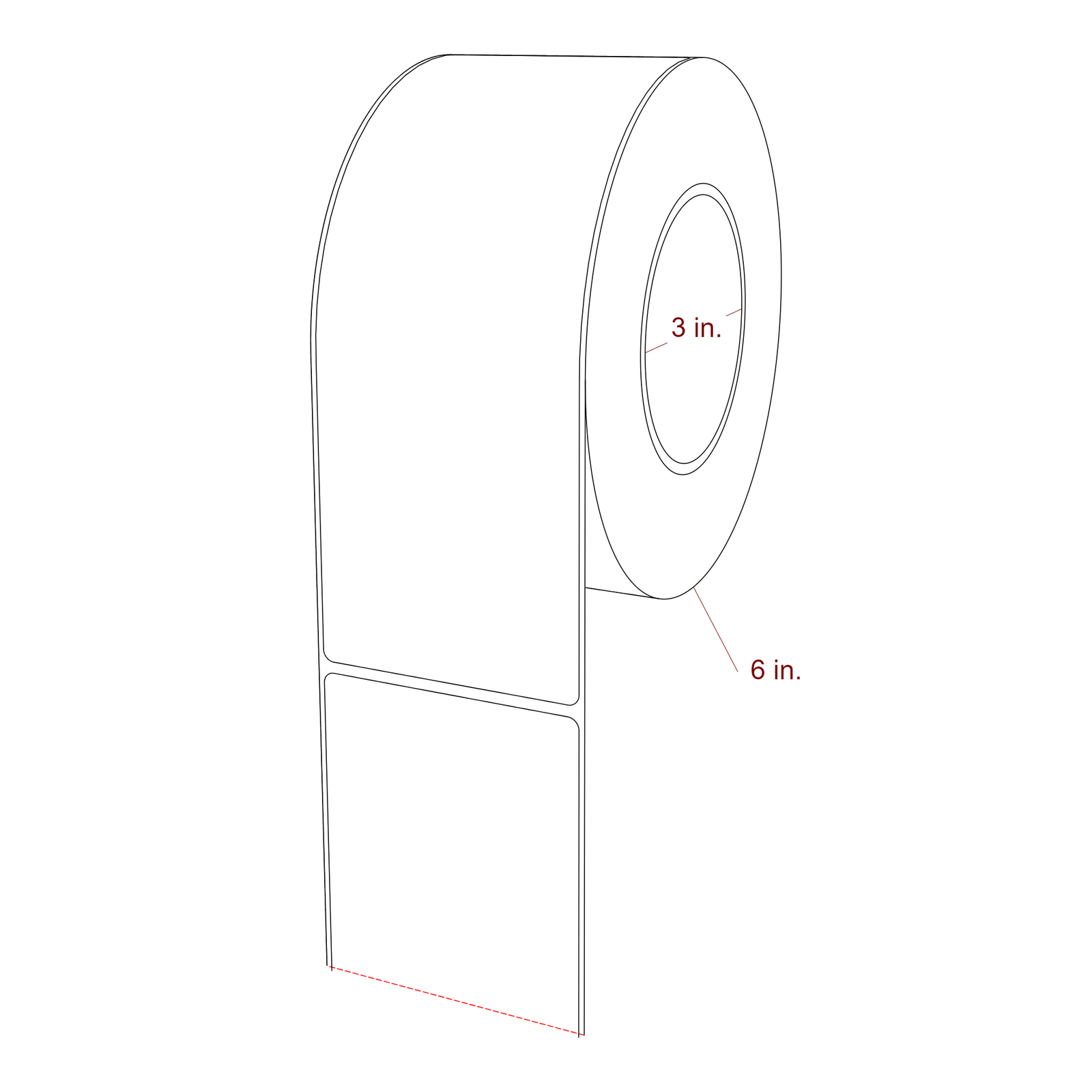 3 Inch x 8 Inch Rectangle Inkjet Label Roll - 3 Inch Core - 6 Inch Roll OD - 3D Perspective
