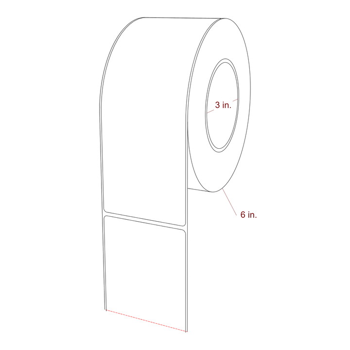 3 Inch x 8 Inch Rectangle Inkjet Label Roll - 3 Inch Core - 6 Inch Roll OD - 3D Perspective