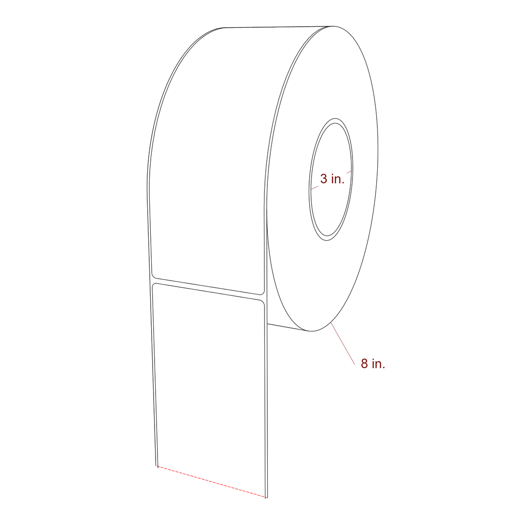 3 Inch x 8 Inch Rectangle Inkjet Label Roll - 3 Inch Core - 8 Inch Roll OD - 3D Perspective