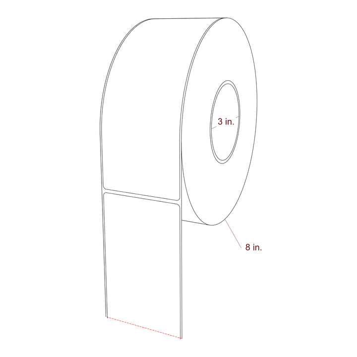 3 Inch x 8 Inch Rectangle Inkjet Label Roll - 3 Inch Core - 8 Inch Roll OD - 3D Perspective