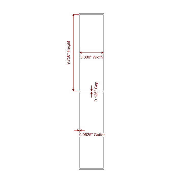3 Inch x 9.75 Inch Rectangle Inkjet Label Roll - 2D Drawing