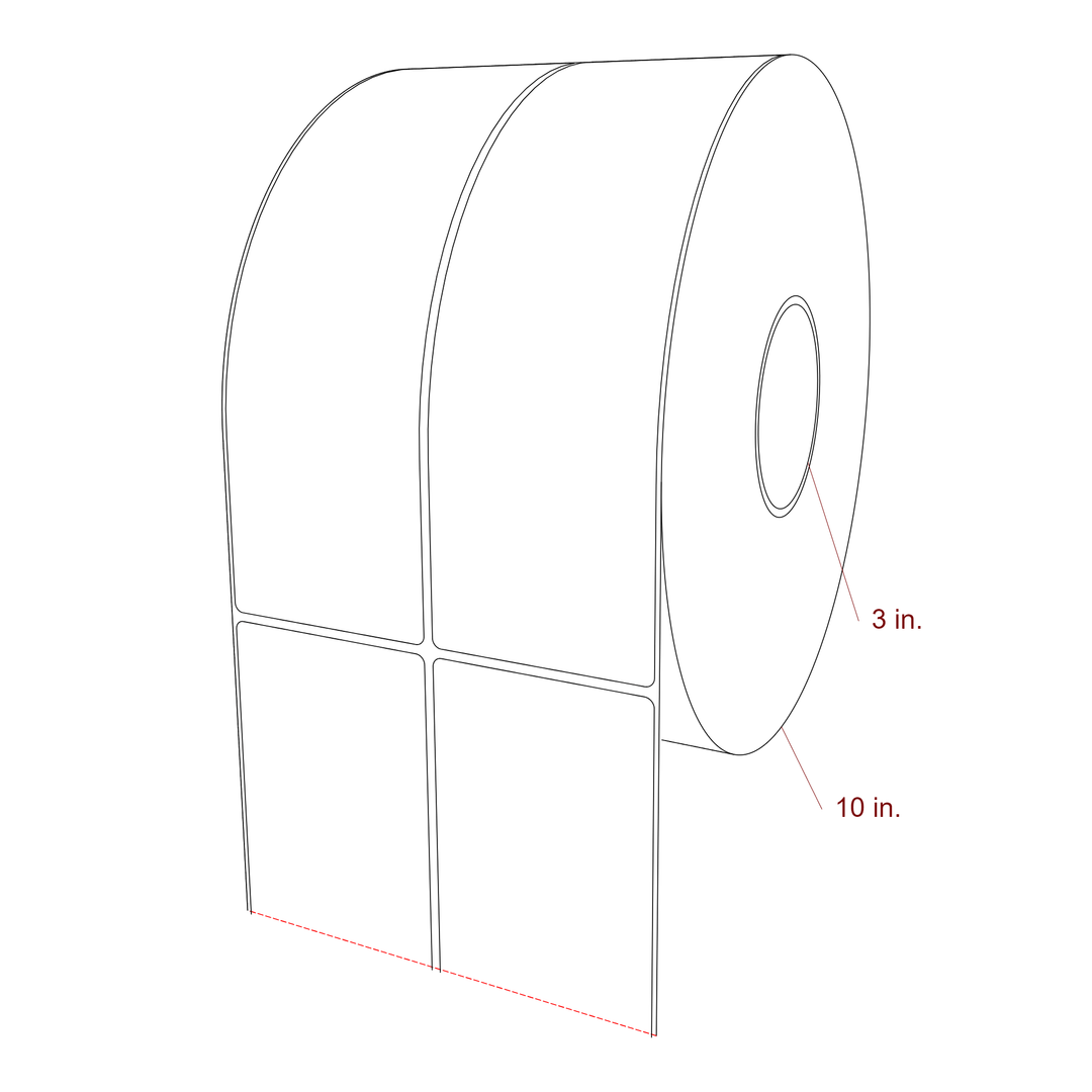 3 Inch x 9.75 Inch Rectangle Inkjet Label Roll - 3 Inch Core - 10 Inch Roll OD - 2Up - 3D Perspective