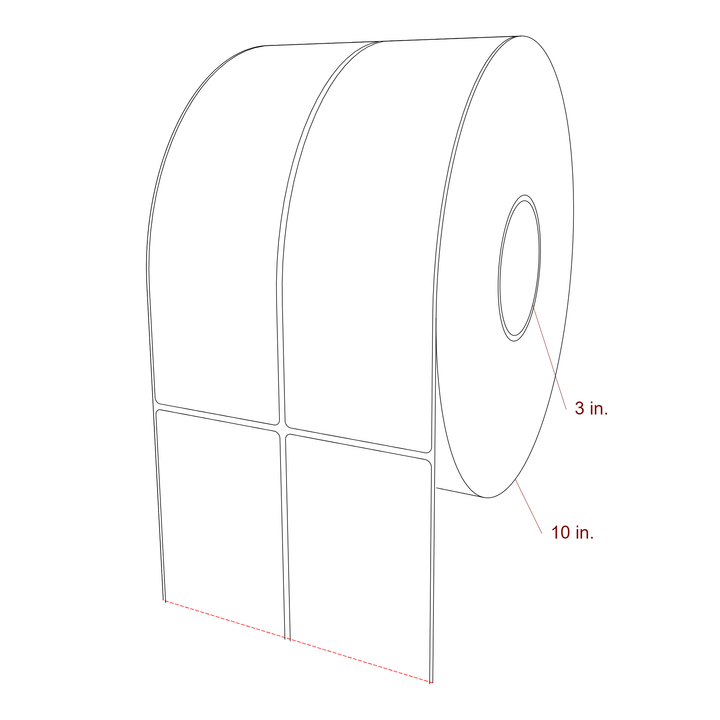 3 Inch x 9.75 Inch Rectangle Inkjet Label Roll - 3 Inch Core - 10 Inch Roll OD - 2Up - 3D Perspective