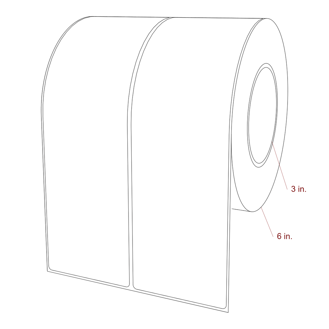 3 Inch x 9.75 Inch Rectangle Inkjet Label Roll - 3 Inch Core - 6 Inch Roll OD - 2Up - 3D Perspective