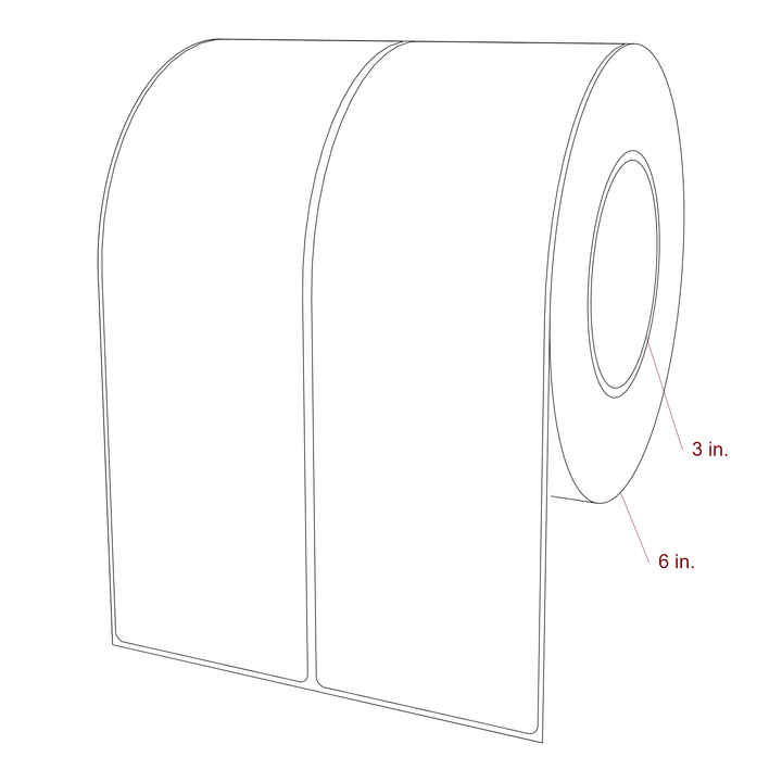 3 Inch x 9.75 Inch Rectangle Inkjet Label Roll - 3 Inch Core - 6 Inch Roll OD - 2Up - 3D Perspective
