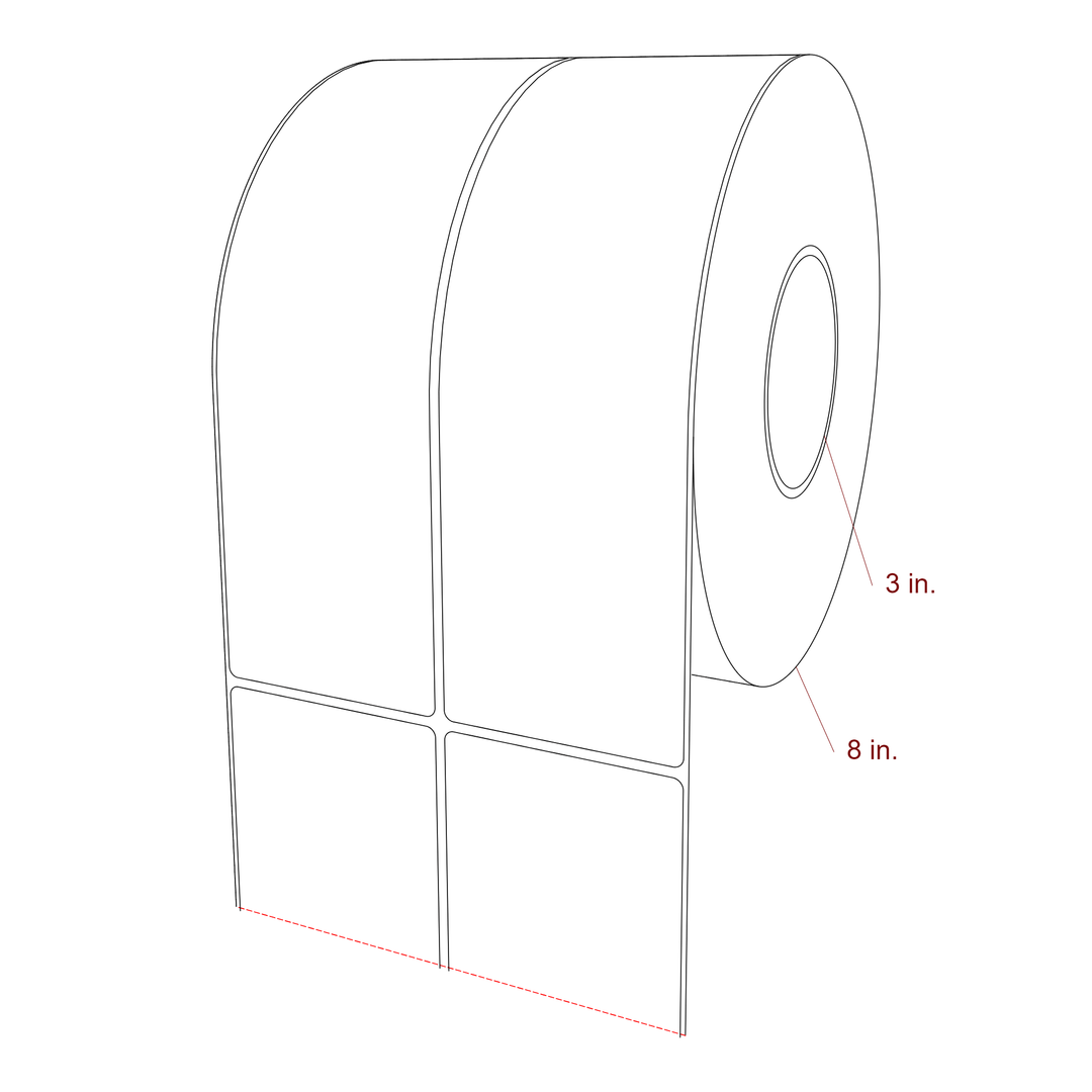 3 Inch x 9.75 Inch Rectangle Inkjet Label Roll - 3 Inch Core - 8 Inch Roll OD - 2Up - 3D Perspective