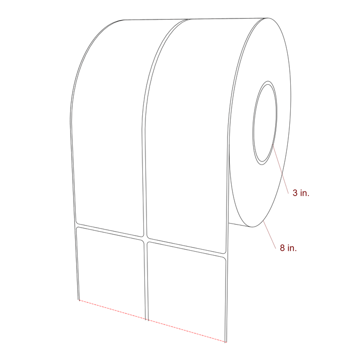 3 Inch x 9.75 Inch Rectangle Inkjet Label Roll - 3 Inch Core - 8 Inch Roll OD - 2Up - 3D Perspective