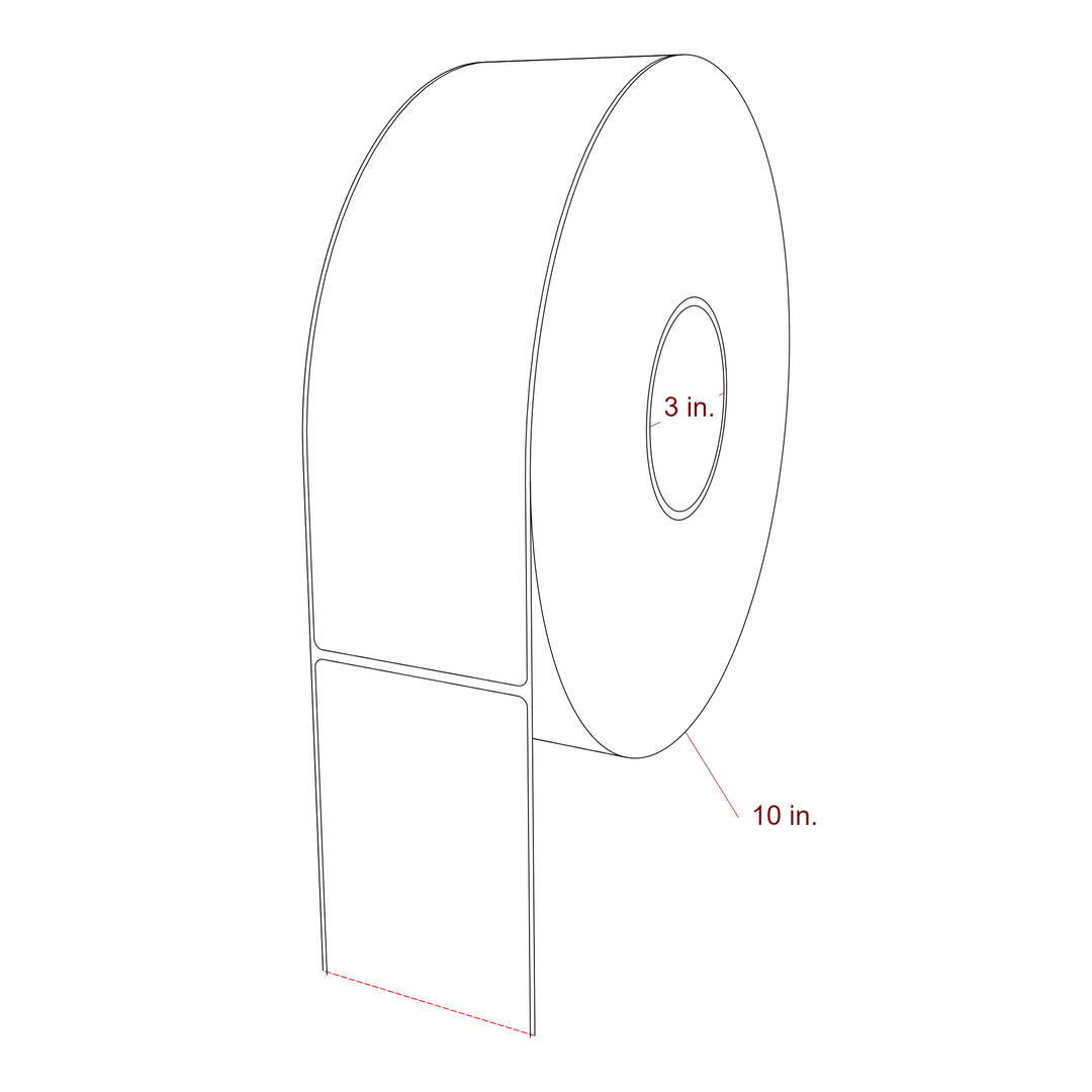 3 Inch x 9.75 Inch Rectangle Inkjet Label Roll - 3 Inch Core - 10 Inch Roll OD - 3D Perspective