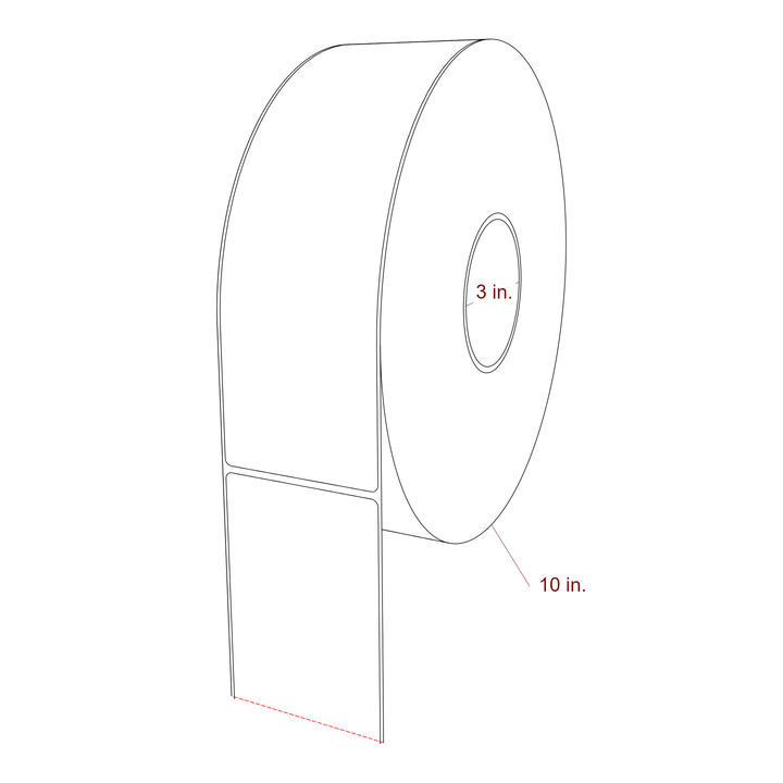 3 Inch x 9.75 Inch Rectangle Inkjet Label Roll - 3 Inch Core - 10 Inch Roll OD - 3D Perspective
