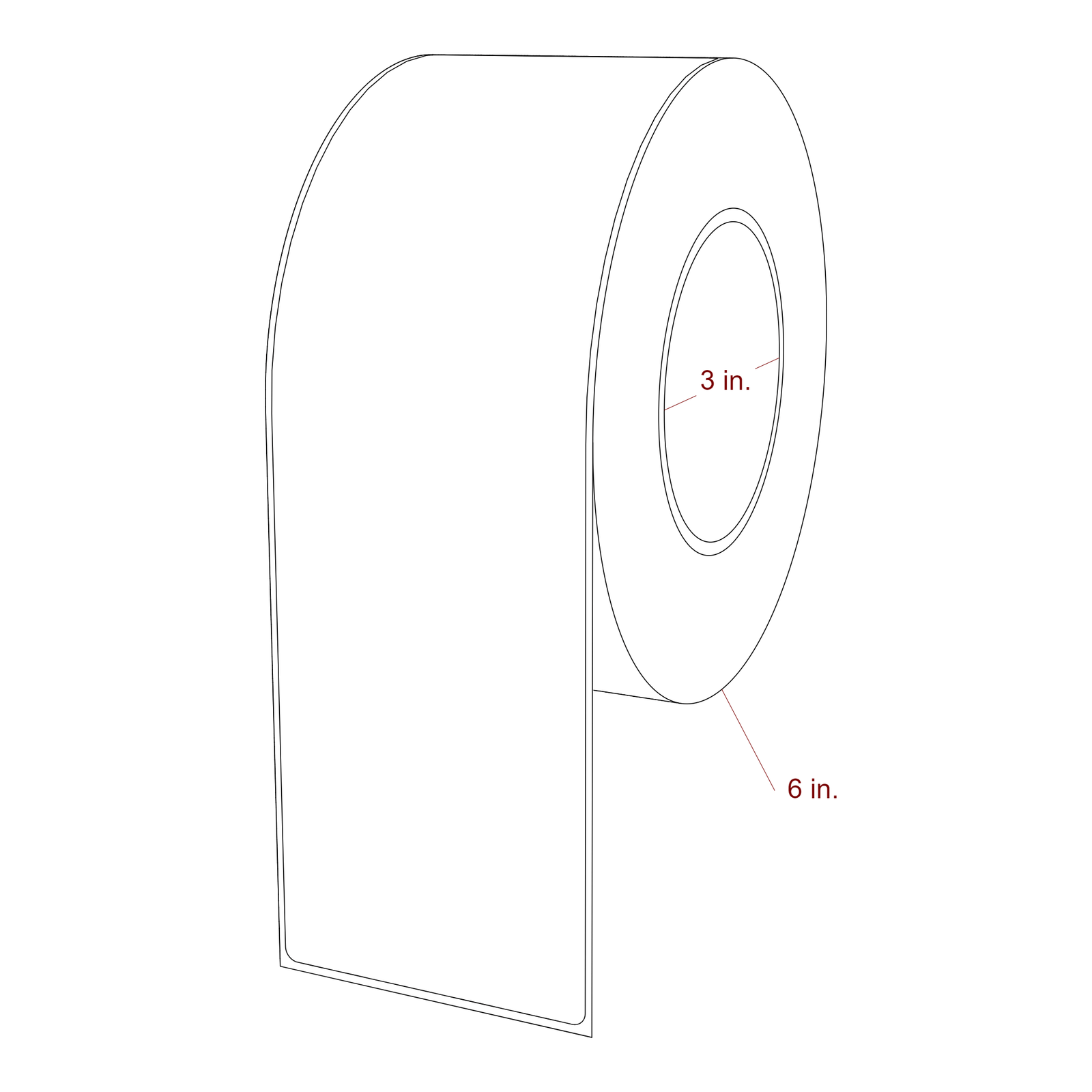3 Inch x 9.75 Inch Rectangle Inkjet Label Roll - 3 Inch Core - 6 Inch Roll OD - 3D Perspective