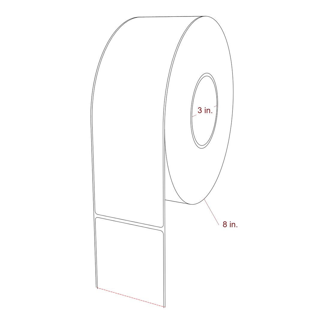 3 Inch x 9.75 Inch Rectangle Inkjet Label Roll - 3 Inch Core - 8 Inch Roll OD - 3D Perspective