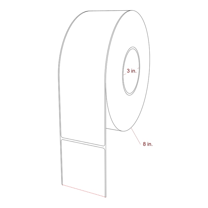 3 Inch x 9.75 Inch Rectangle Inkjet Label Roll - 3 Inch Core - 8 Inch Roll OD - 3D Perspective