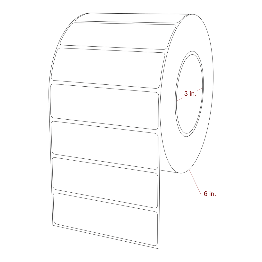 4.25 Inch x 1.25 Inch Rectangle Inkjet Label Roll - 3 Inch Core - 6 Inch Roll OD - 3D Perspective