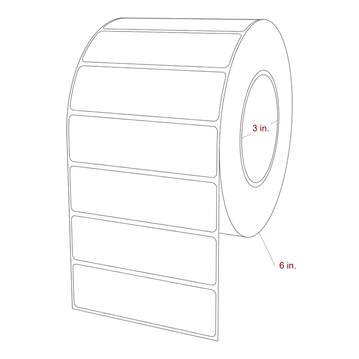 4.25 Inch x 1.25 Inch Rectangle Inkjet Label Roll - 3 Inch Core - 6 Inch Roll OD - 3D Perspective