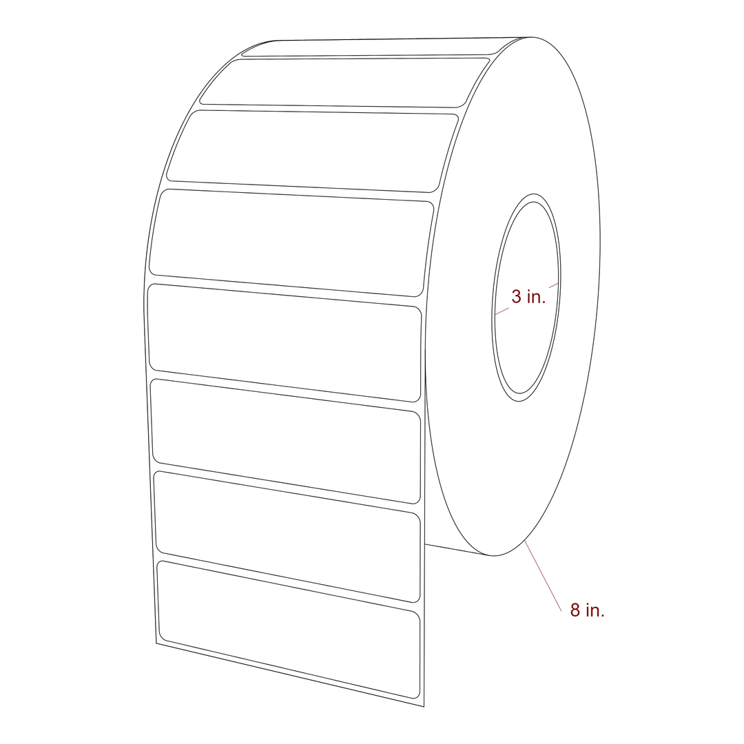 4.25 Inch x 1.25 Inch Rectangle Inkjet Label Roll - 3 Inch Core - 8 Inch Roll OD - 3D Perspective