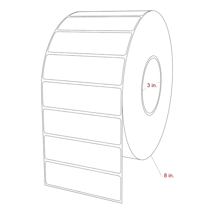 4.25 Inch x 1.25 Inch Rectangle Inkjet Label Roll - 3 Inch Core - 8 Inch Roll OD - 3D Perspective