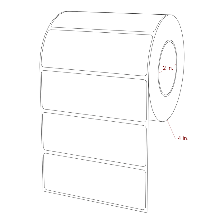 4.25 Inch x 1.5 Inch Rectangle Inkjet Label Roll - 2 Inch Core - 4 Inch Roll OD - 3D Perspective