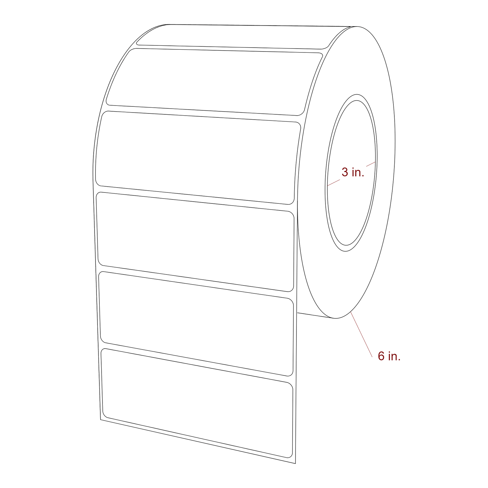 4.25 Inch x 1.5 Inch Rectangle Inkjet Label Roll - 3 Inch Core - 6 Inch Roll OD - 3D Perspective
