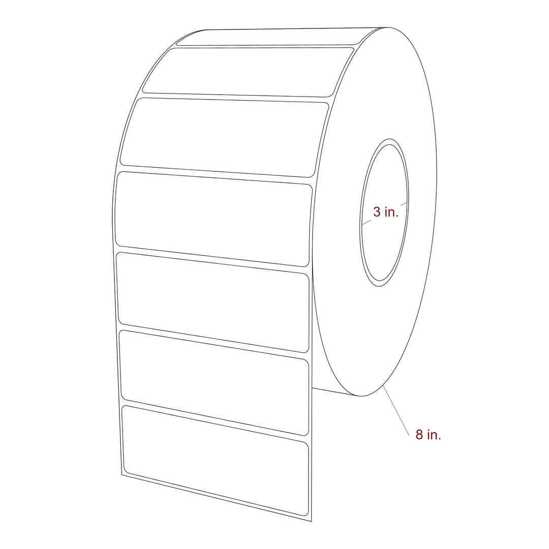4.25 Inch x 1.5 Inch Rectangle Inkjet Label Roll - 3 Inch Core - 8 Inch Roll OD - 3D Perspective
