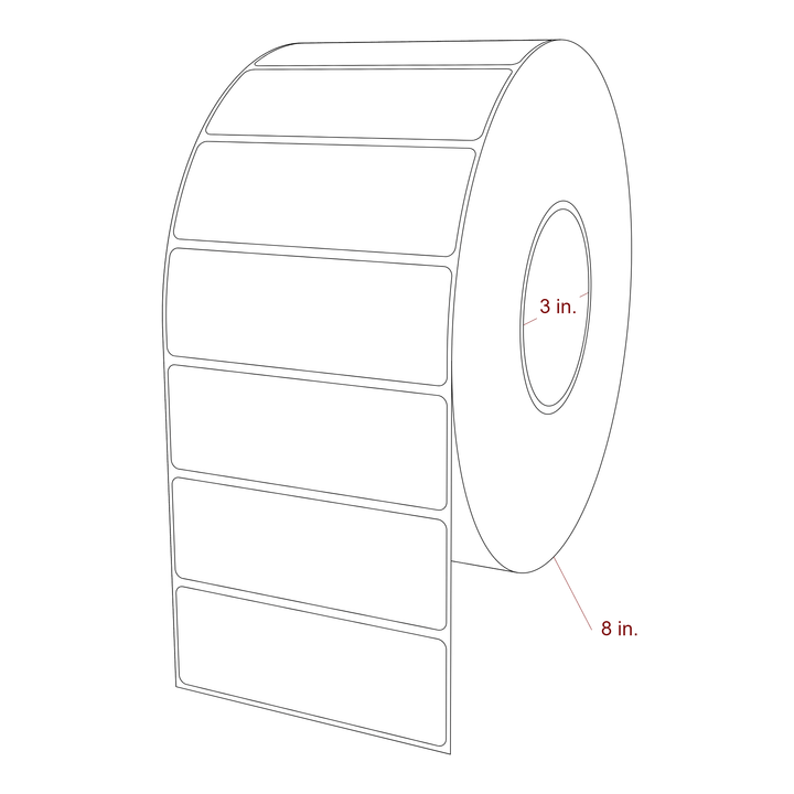 4.25 Inch x 1.5 Inch Rectangle Inkjet Label Roll - 3 Inch Core - 8 Inch Roll OD - 3D Perspective