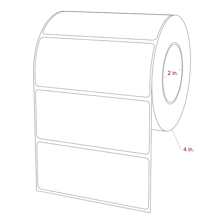 4.25 Inch x 1.75 Inch Rectangle Inkjet Label Roll - 2 Inch Core - 4 Inch Roll OD - 3D Perspective