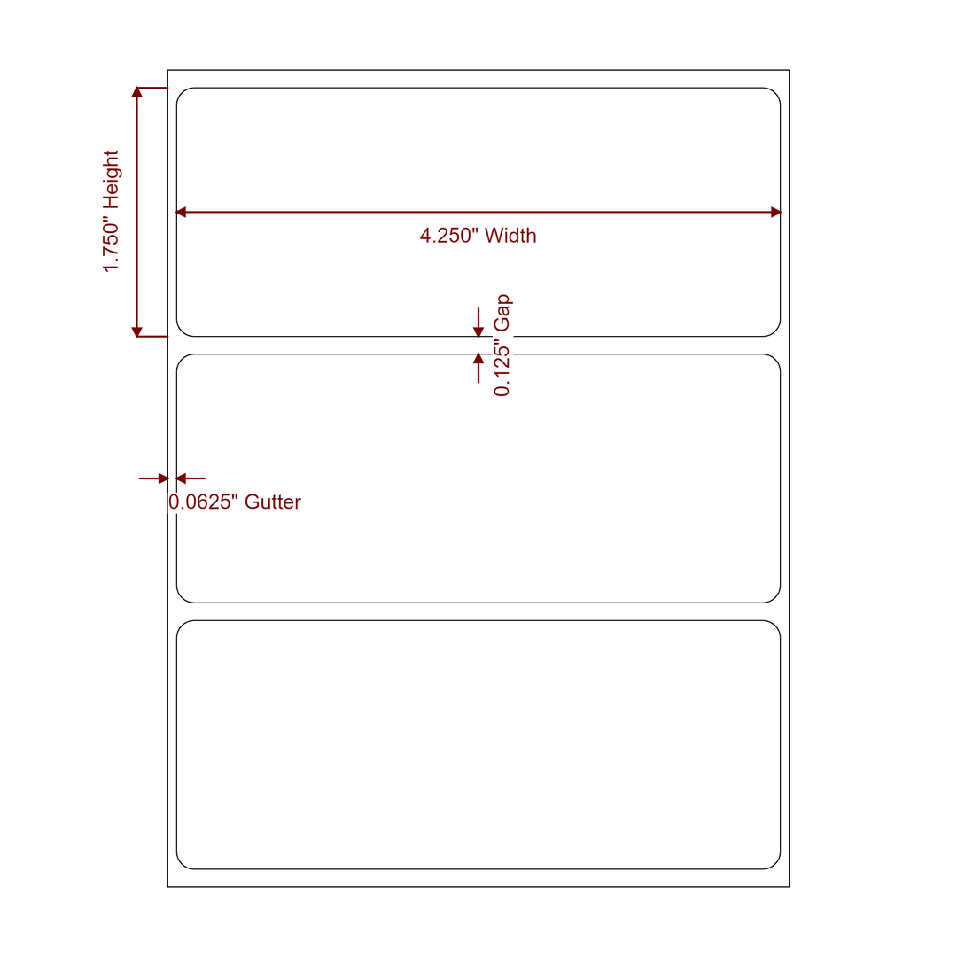 4.25 Inch x 1.75 Inch Rectangle Inkjet Label Roll - 2D Drawing