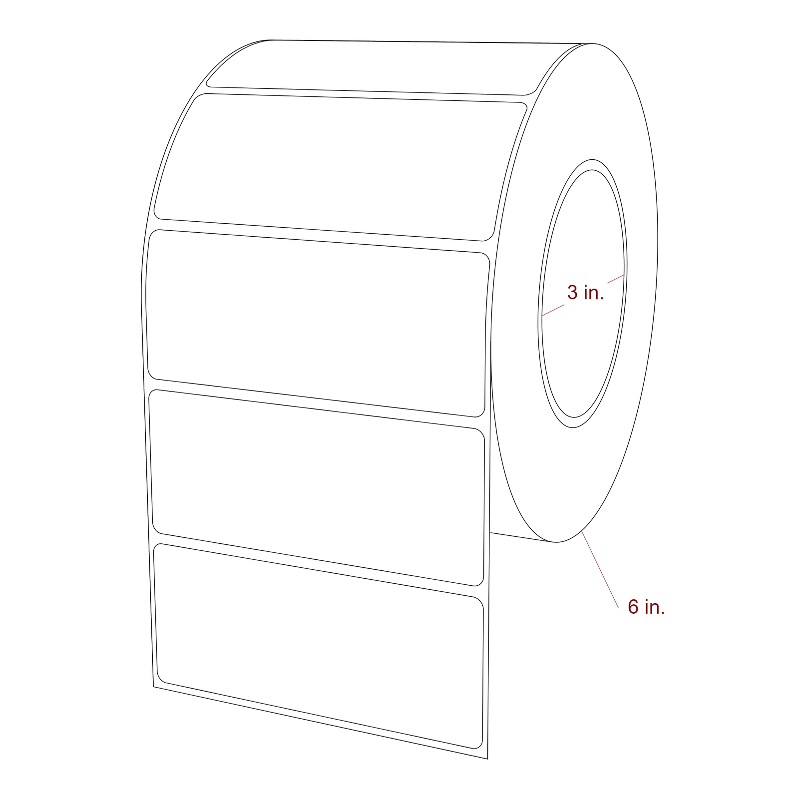 4.25 Inch x 1.75 Inch Rectangle Inkjet Label Roll - 3 Inch Core - 6 Inch Roll OD - 3D Perspective