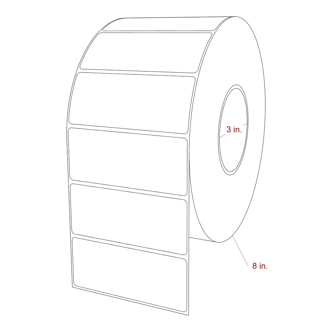 4.25 Inch x 1.75 Inch Rectangle Inkjet Label Roll - 3 Inch Core - 8 Inch Roll OD - 3D Perspective