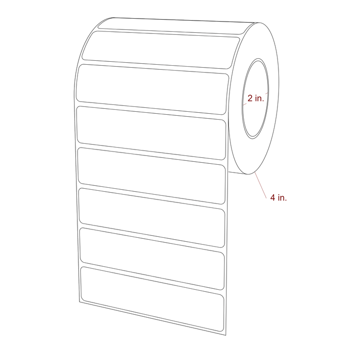 4.25 Inch x 1 Inch Rectangle Inkjet Label Roll - 2 Inch Core - 4 Inch Roll OD - 3D Perspective