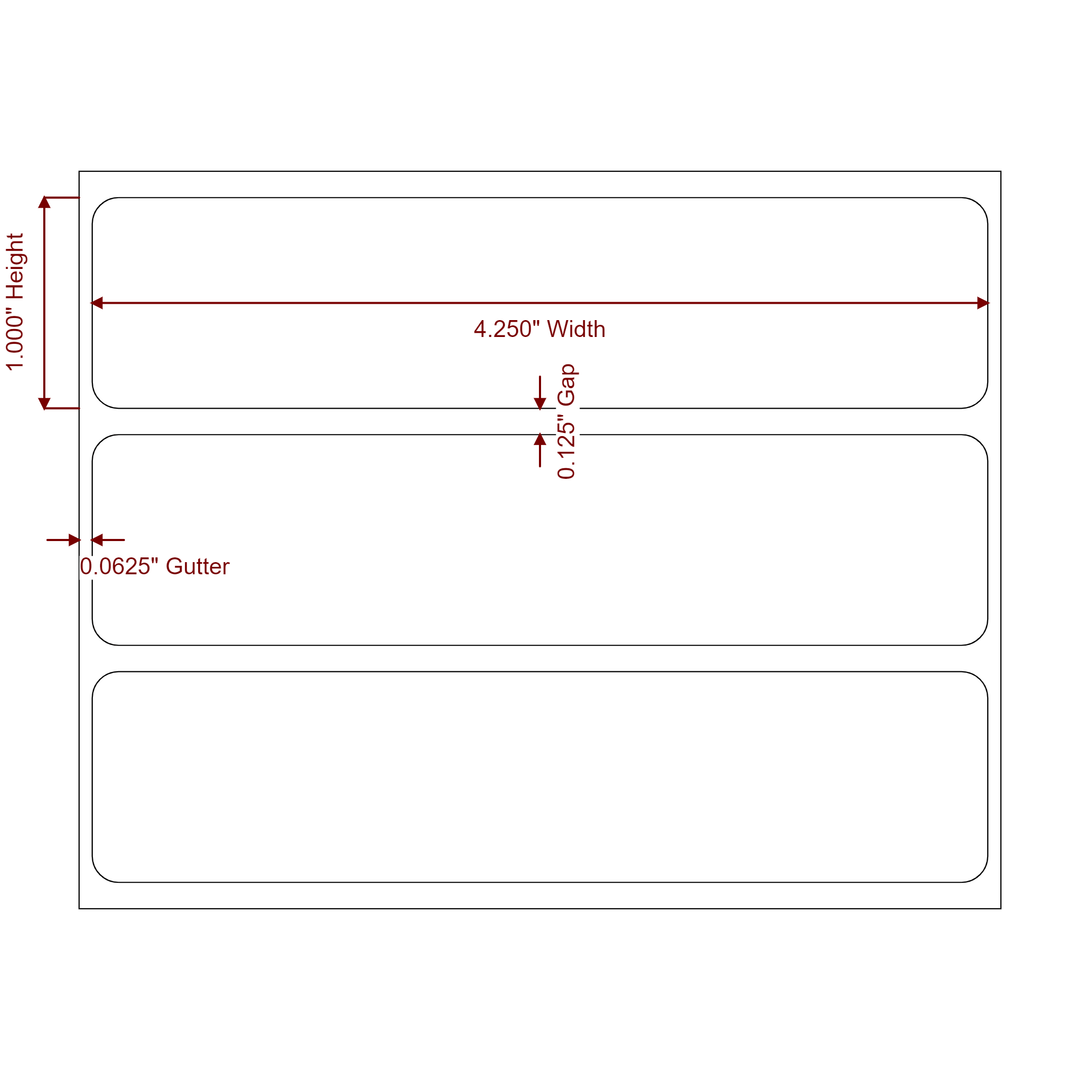 4.25 Inch x 1 Inch Rectangle Inkjet Label Roll - 2D Drawing