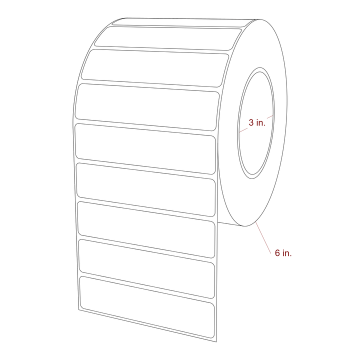 4.25 Inch x 1 Inch Rectangle Inkjet Label Roll - 3 Inch Core - 6 Inch Roll OD - 3D Perspective