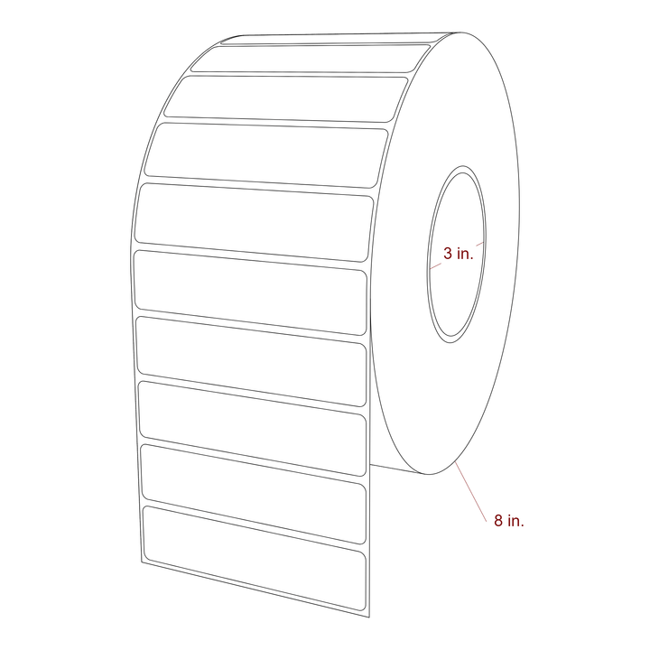 4.25 Inch x 1 Inch Rectangle Inkjet Label Roll - 3 Inch Core - 8 Inch Roll OD - 3D Perspective