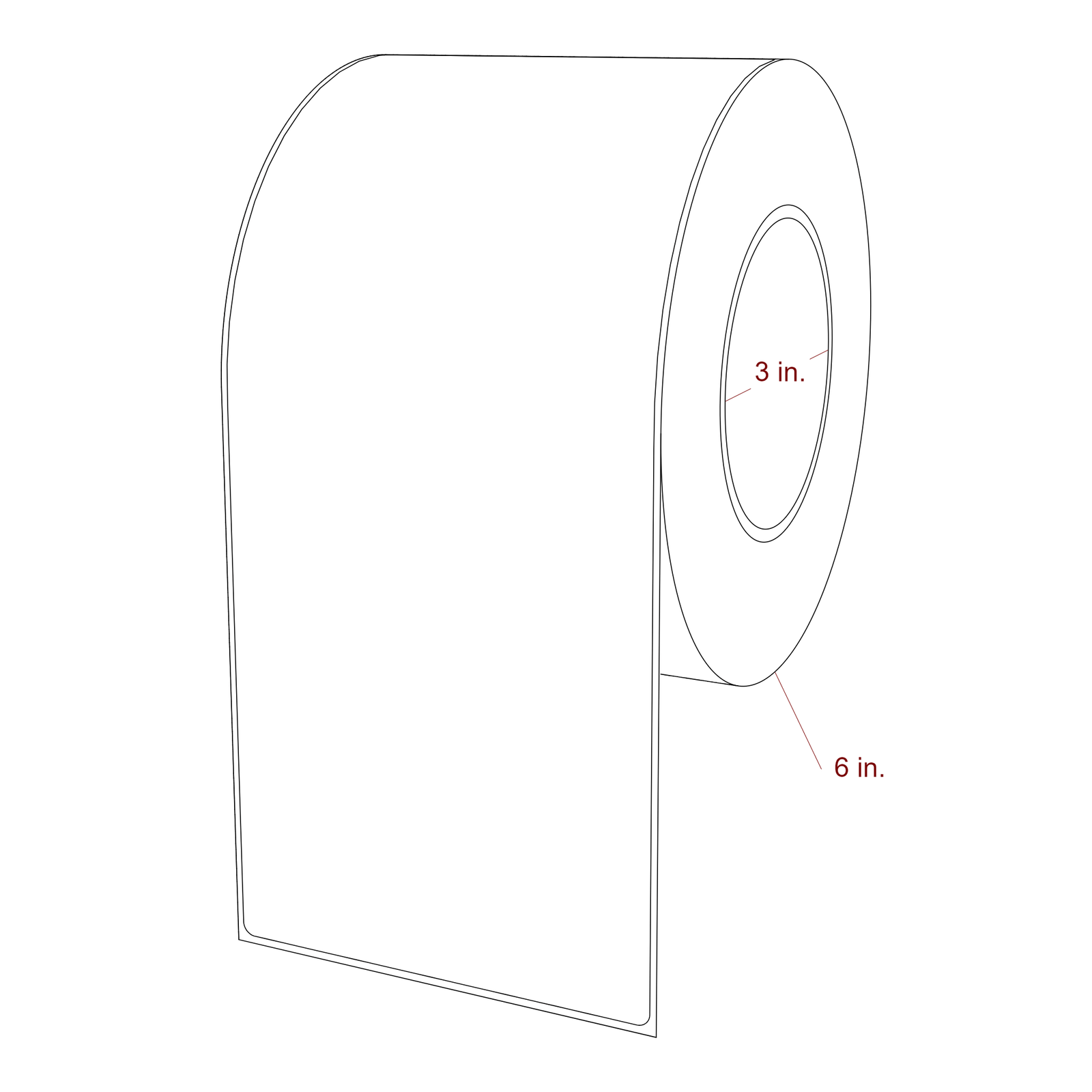 4.25 Inch x 10 Inch Rectangle Inkjet Label Roll - 3 Inch Core - 6 Inch Roll OD - 3D Perspective