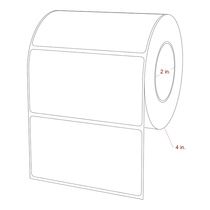 4.25 Inch x 2.25 Inch Rectangle Inkjet Label Roll - 2 Inch Core - 4 Inch Roll OD - 3D Perspective
