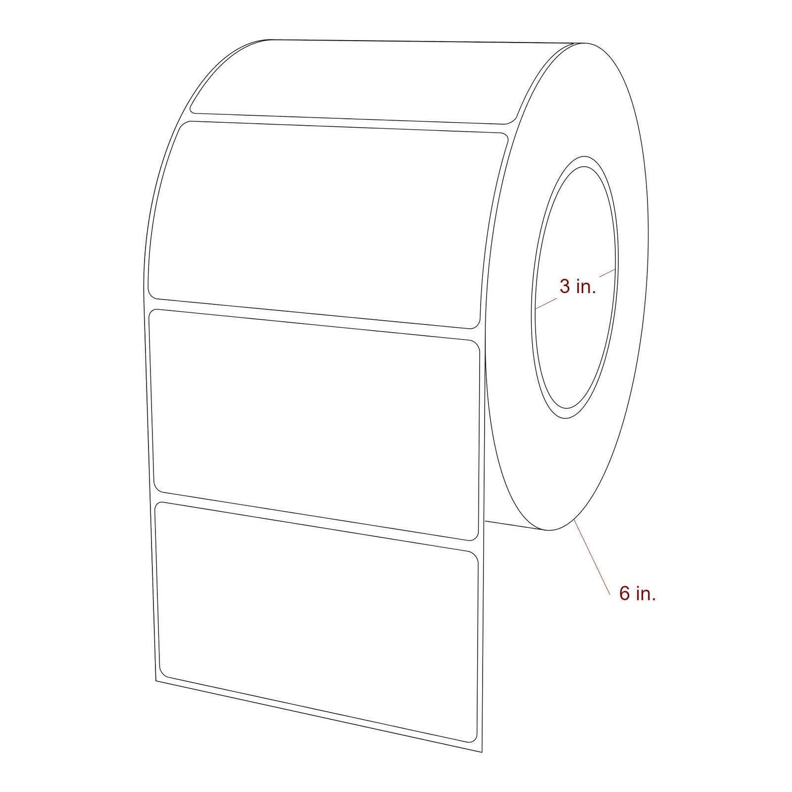 4.25 Inch x 2.25 Inch Rectangle Inkjet Label Roll - 3 Inch Core - 6 Inch Roll OD - 3D Perspective