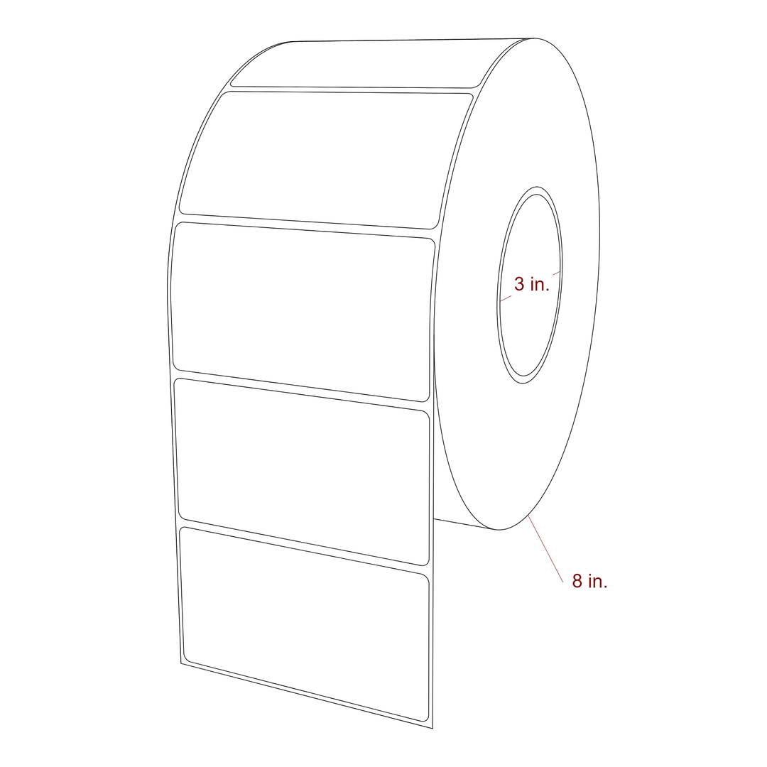 4.25 Inch x 2.25 Inch Rectangle Inkjet Label Roll - 3 Inch Core - 8 Inch Roll OD - 3D Perspective