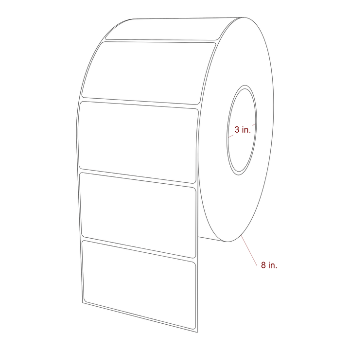 4.25 Inch x 2.25 Inch Rectangle Inkjet Label Roll - 3 Inch Core - 8 Inch Roll OD - 3D Perspective