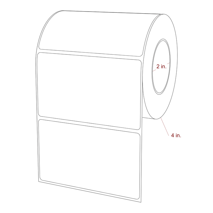 4.25 Inch x 2.5 Inch Rectangle Inkjet Label Roll - 2 Inch Core - 4 Inch Roll OD - 3D Perspective