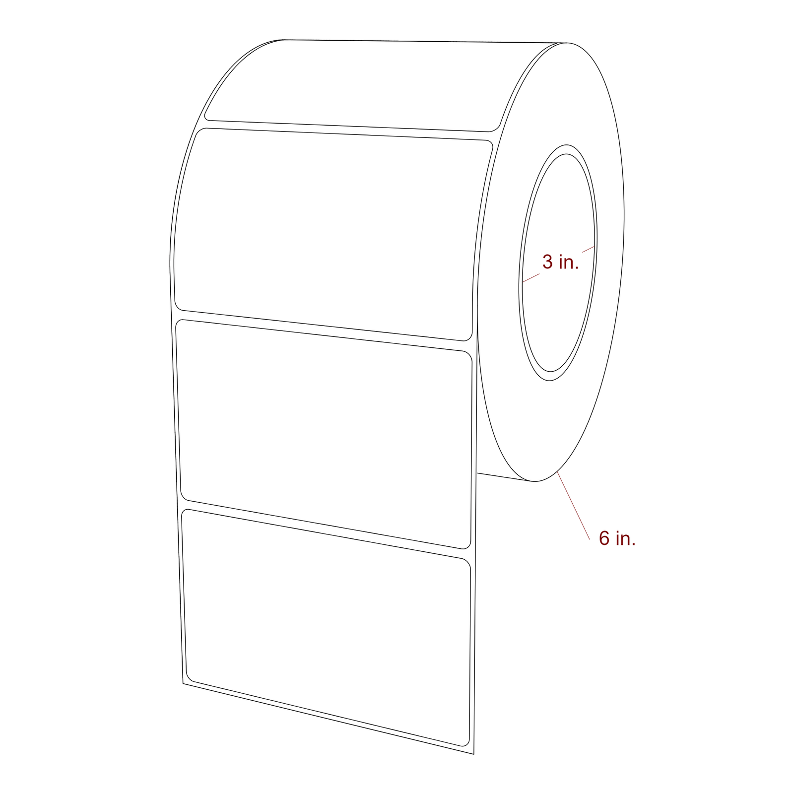 4.25 Inch x 2.5 Inch Rectangle Inkjet Label Roll - 3 Inch Core - 6 Inch Roll OD - 3D Perspective