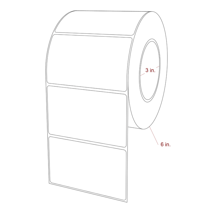 4.25 Inch x 2.5 Inch Rectangle Inkjet Label Roll - 3 Inch Core - 6 Inch Roll OD - 3D Perspective