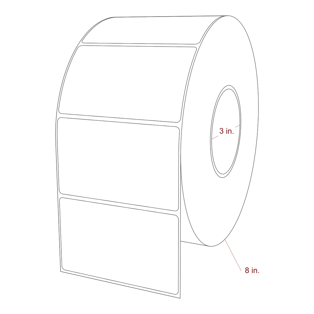 4.25 Inch x 2.5 Inch Rectangle Inkjet Label Roll - 3 Inch Core - 8 Inch Roll OD - 3D Perspective