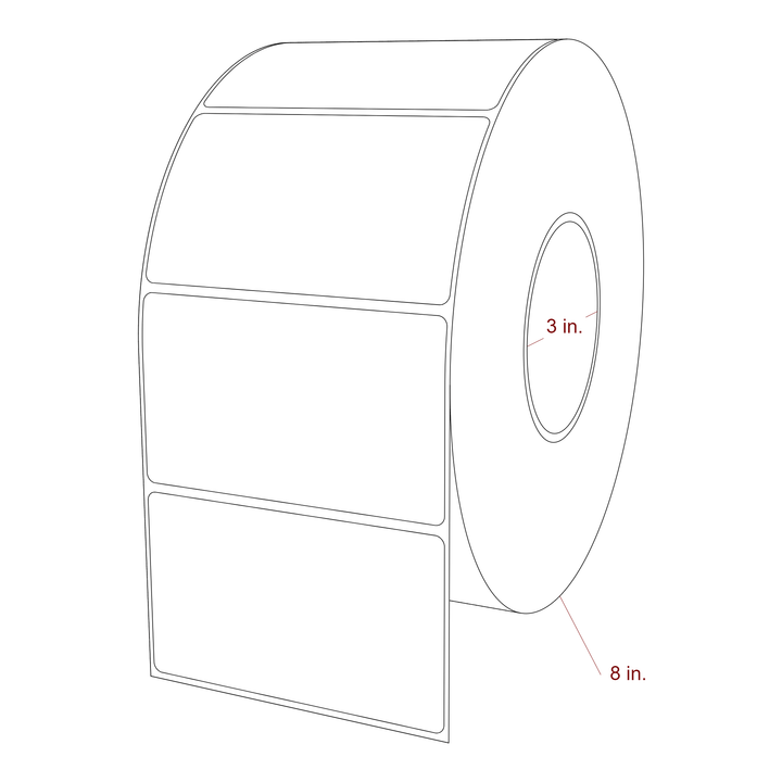 4.25 Inch x 2.5 Inch Rectangle Inkjet Label Roll - 3 Inch Core - 8 Inch Roll OD - 3D Perspective