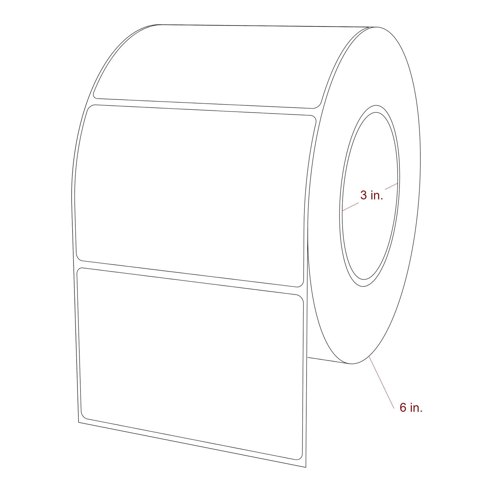 4.25 Inch x 2.75 Inch Rectangle Inkjet Label Roll - 3 Inch Core - 6 Inch Roll OD - 3D Perspective