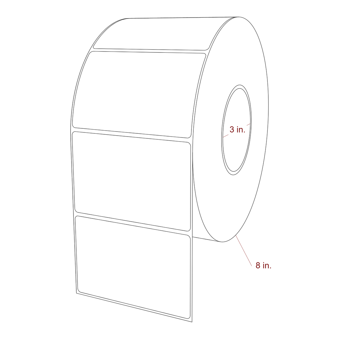 4.25 Inch x 2.75 Inch Rectangle Inkjet Label Roll - 3 Inch Core - 8 Inch Roll OD - 3D Perspective