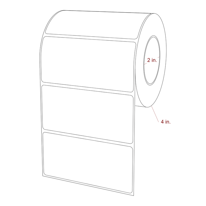 4.25 Inch x 2 Inch Rectangle Inkjet Label Roll - 2 Inch Core - 4 Inch Roll OD - 3D Perspective