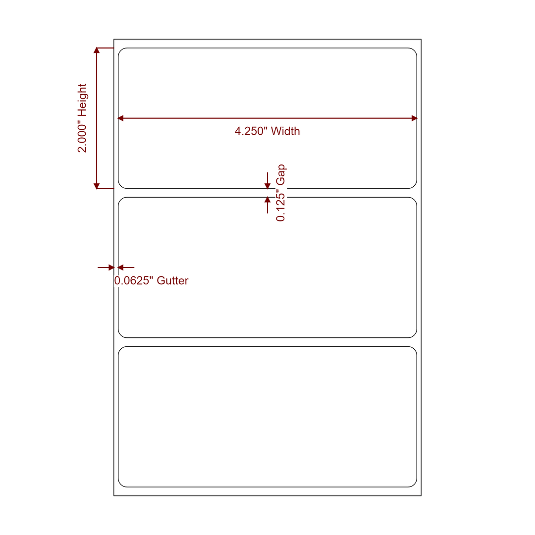 4.25 Inch x 2 Inch Rectangle Inkjet Label Roll - 2D Drawing