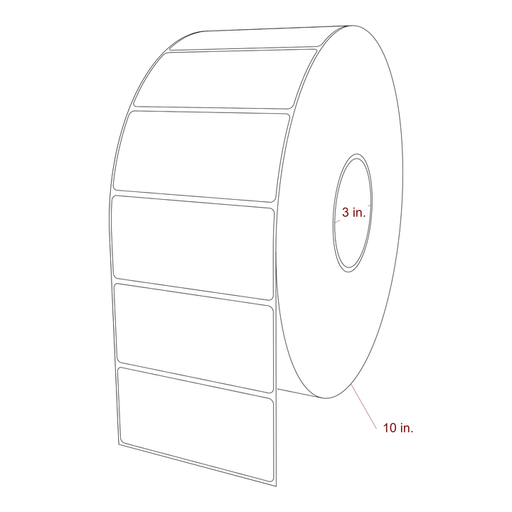 4.25 Inch x 2 Inch Rectangle Inkjet Label Roll - 3 Inch Core - 10 Inch Roll OD - 3D Perspective