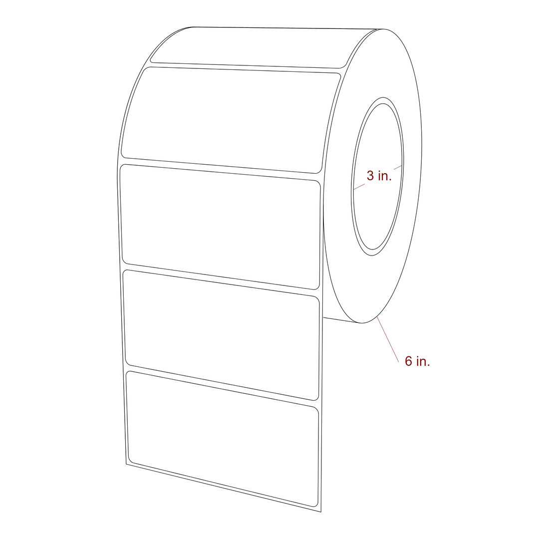 4.25 Inch x 2 Inch Rectangle Inkjet Label Roll - 3 Inch Core - 6 Inch Roll OD - 3D Perspective